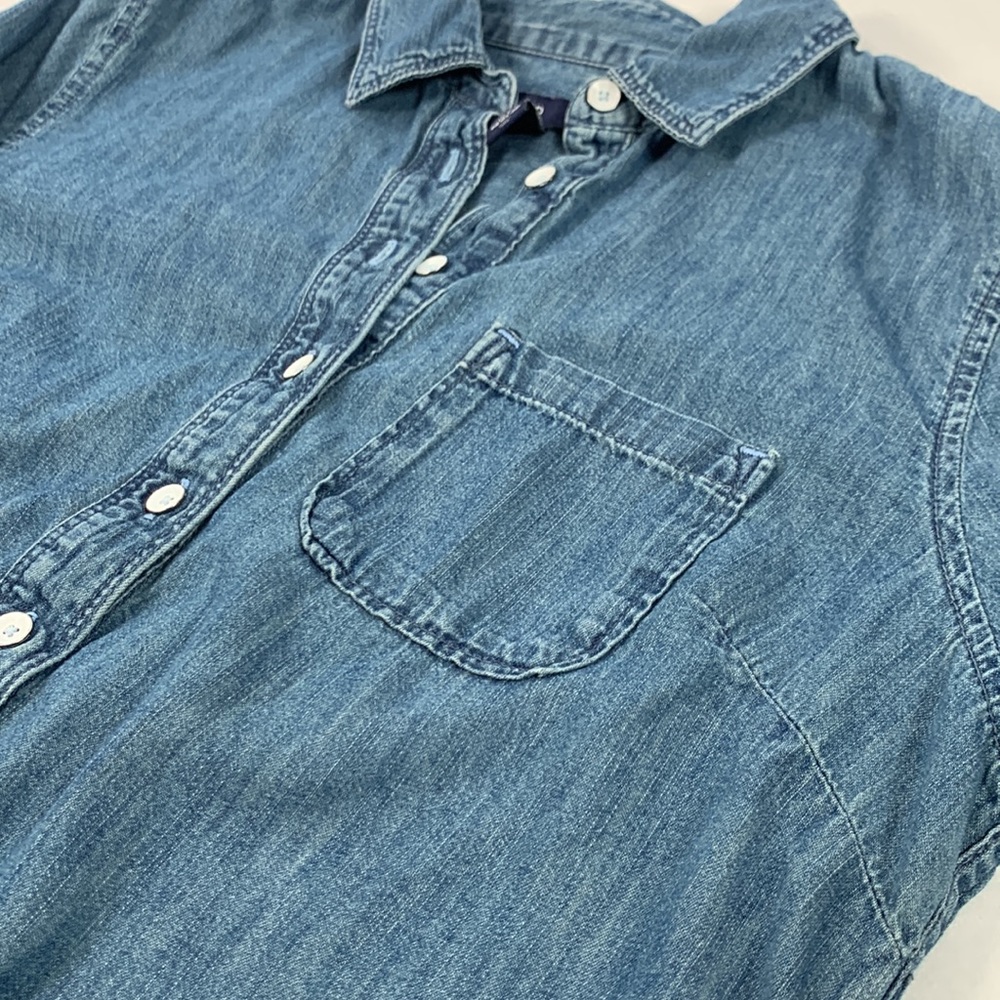 Gap Denim Pullover 1/2 Button Down Long Sleeve Blue Jean Shirt Mini Dress Size S - Picture 6 of 13